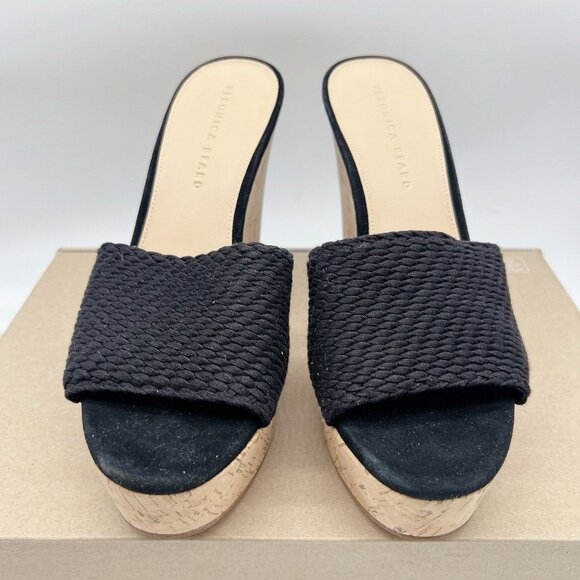 Veronica Beard Dali Woven Cork Platform Wedge Mules Black Women’s US 10 - $325 - Picture 4 of 11